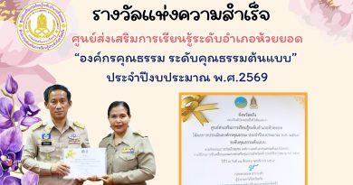 รางวัล “องค์กรคุณธรรม ระดับคุณธรรมต้นแบบ” ประจำปีงบประมาณ พ.ศ. 2569