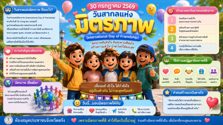 30 กรกฎาคม 2569 ตรงกับ วันสากลแห่งมิตรภาพ (International Day of Friendship)