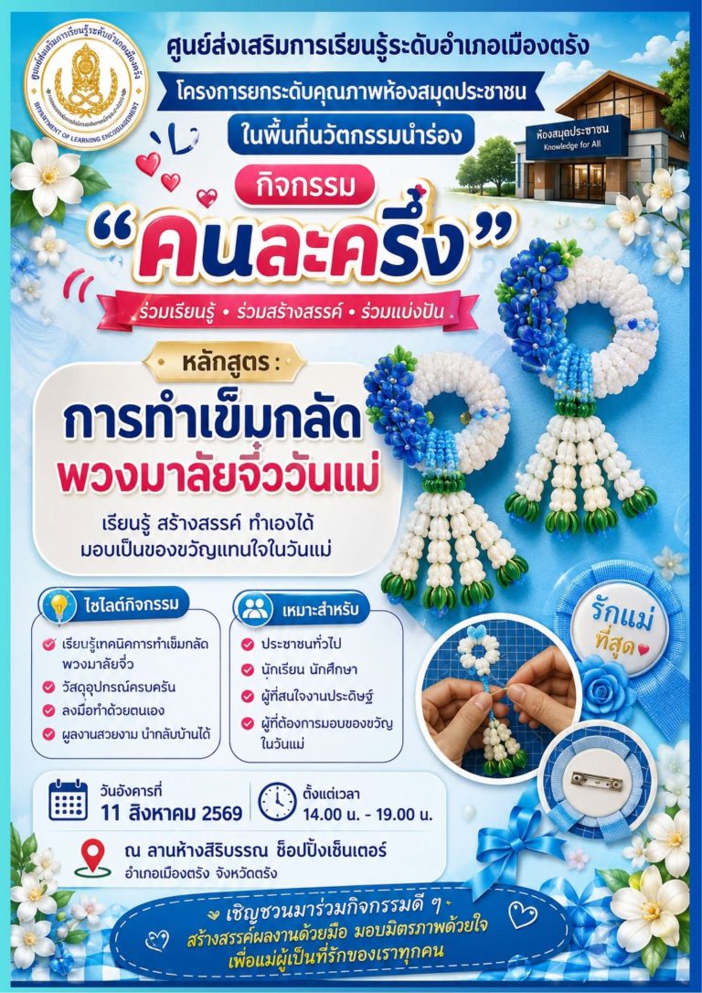 โครงการยกระดับคุณภาพห้องสมุดประชาชน ในพื้นที่นวัตกรรมนำร่อง กิจกรรม คนละครึ่ง